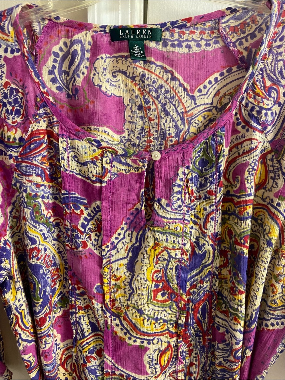 Lauren Ralph Lauren Magenta Paisley Tie-Front Tunic Blouse XL - Picture 4 of 8